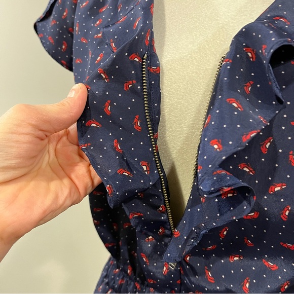 Jessica Simpson Navy Blue shoe and dot print mini Dress size small - Picture 4 of 13